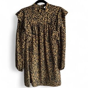 NWOT WAYF Pierce Leopard Long Sleeve Ruffle Dress Size Small